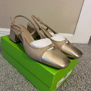 Sam Edelman Tarra Slingback Heels Gold and Linen 8.5
